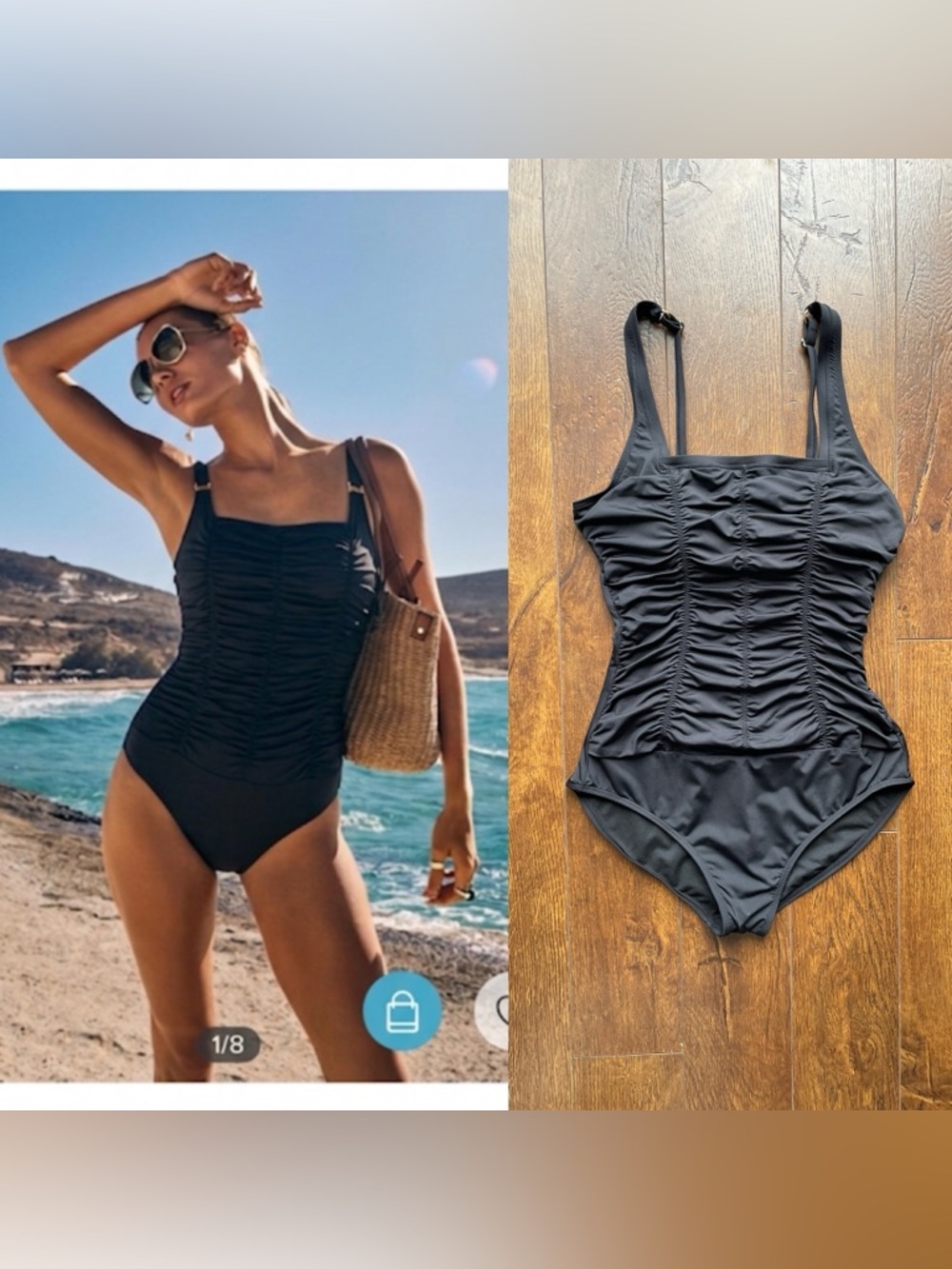 Byron Bay Stomach Control Shirred One Piece Bathing Swimsuit. Size 10. Black